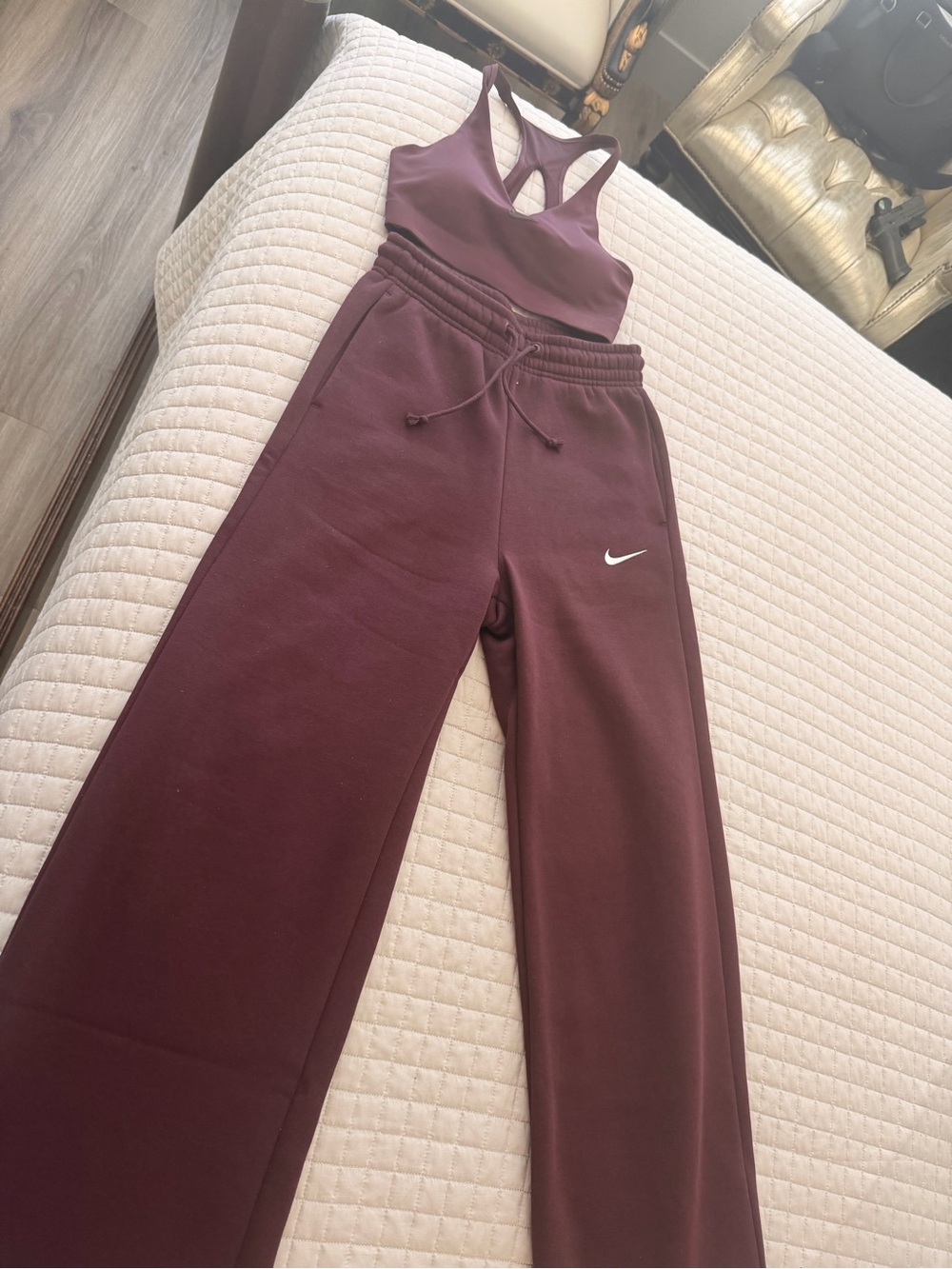 Nike Women's Burgundy Wide-Leg Track Pants